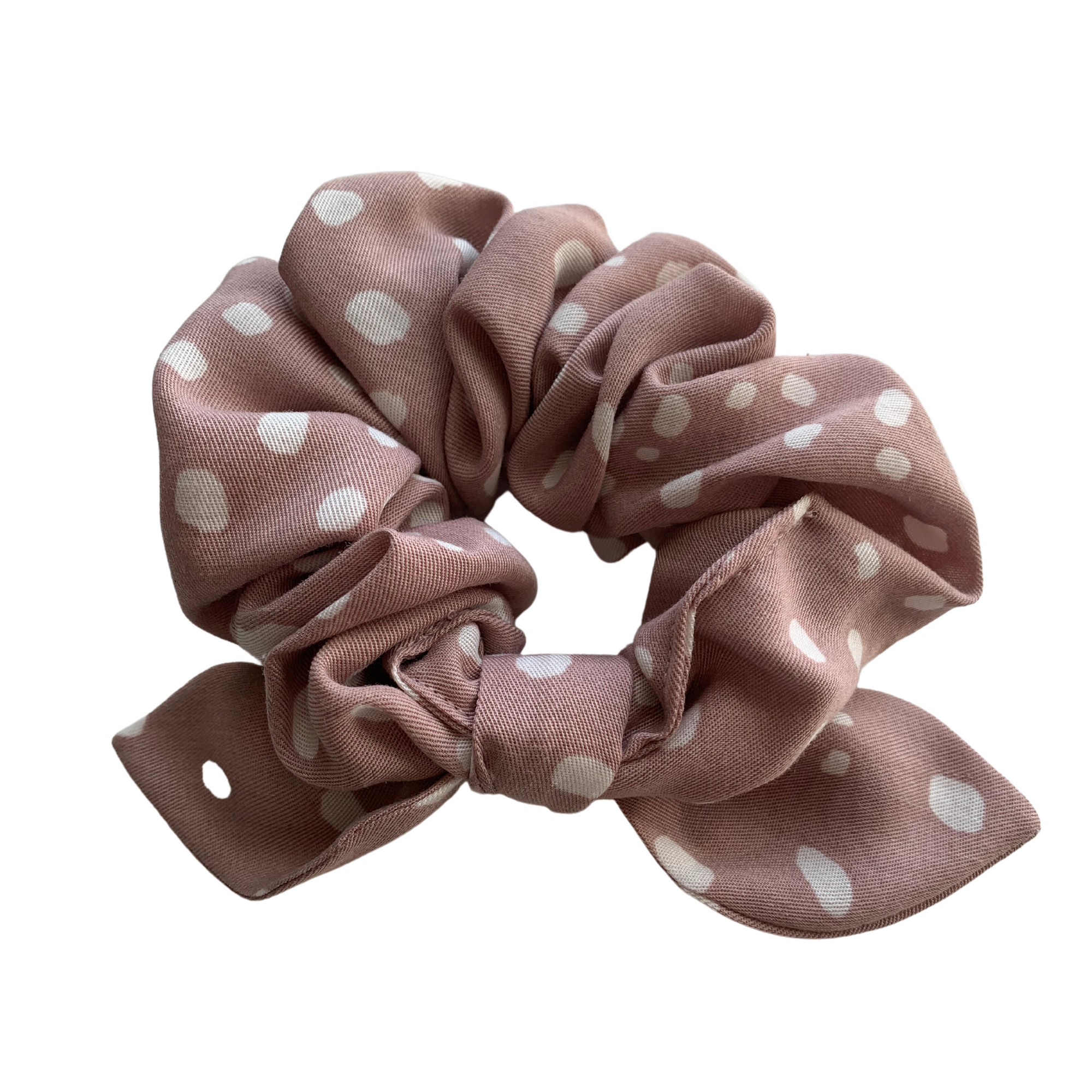 Dusty Rose Polka Dot Scrunchie with Signature Bow