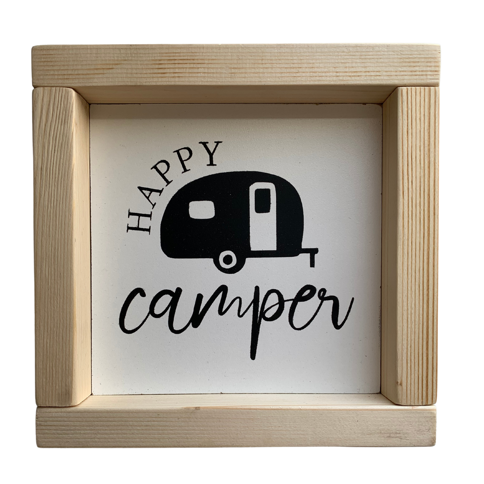 Happy Camper Sign (Natural Pine Wood Stain)