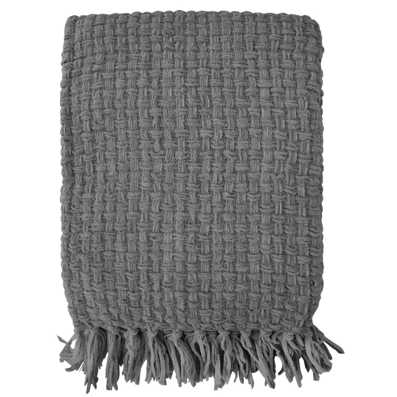 Fabstyles Chenille Basket Weave Grey Throw Blanket, 50x60