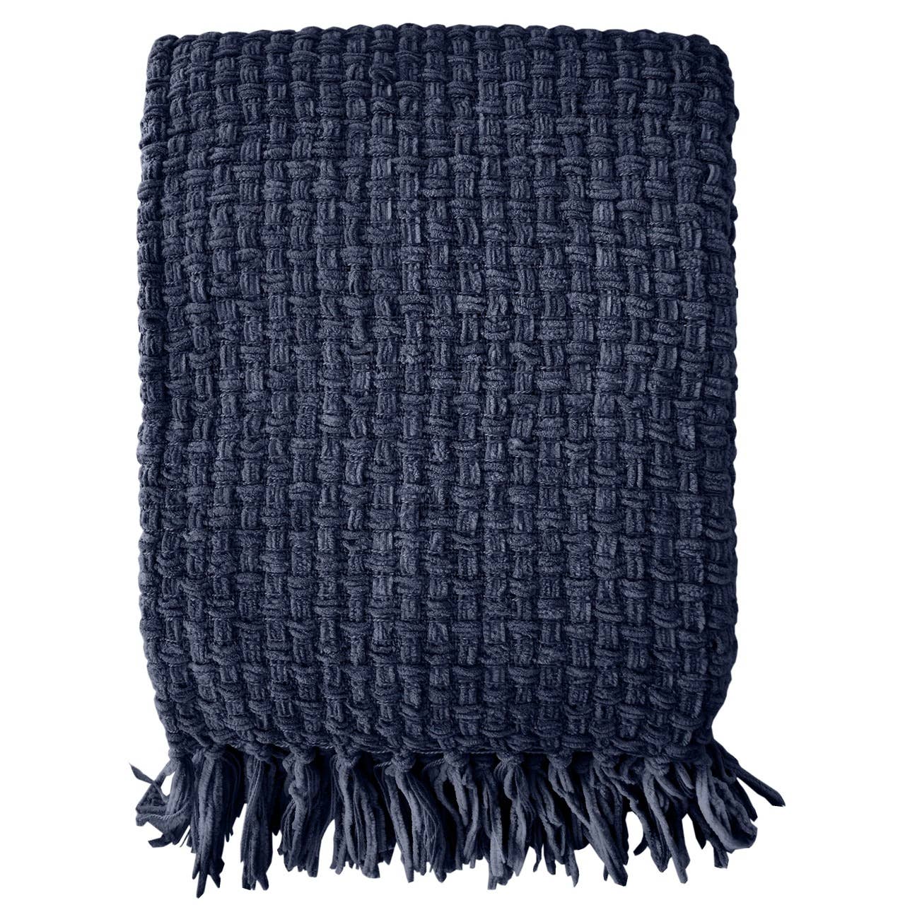 Fabstyles Chenille Basket Weave Navy Throw Blanket, 50x60